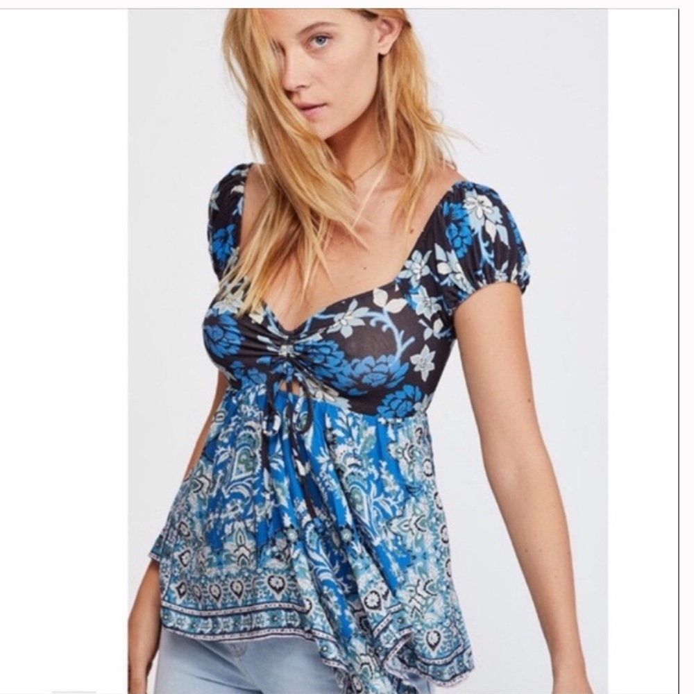 Free People Hawaiian Sunset Top In Blue Floral Sm